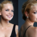 Side-by-side studio portraits of Marisa Coughlin in a black sleeveless dress, smiling and looking upward on the left and glancing over her shoulder with her hair in an updo and a star-shaped earring on the right.