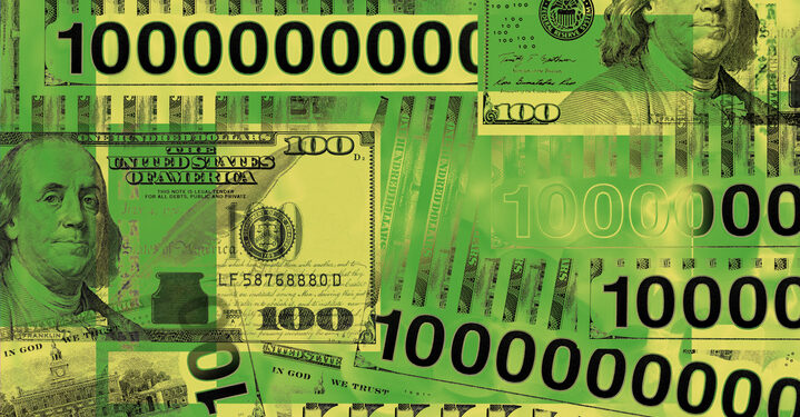 Several billion dollars. Conceptual image with american hundred dollar bills